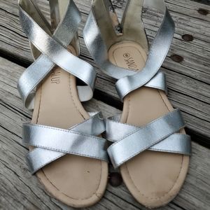 Silver zip up gladiator ankle flats